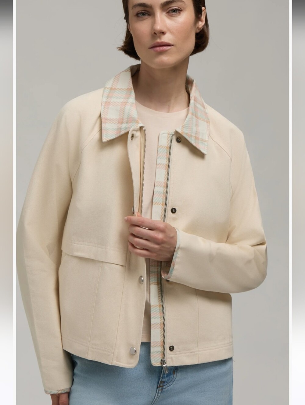 HUNTER Plaid Collar Chalk Field Jacket